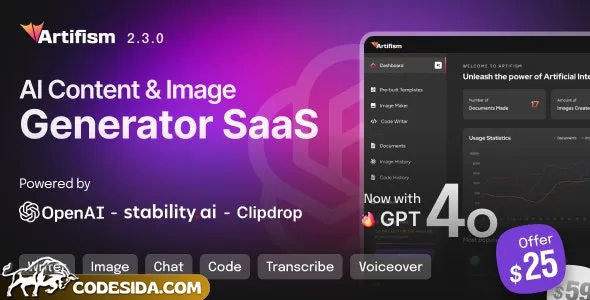 Artifism v1.6.0 - AI Content & Image Generator SaaS - nulled