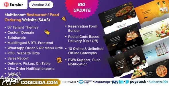 Eorder v1.0 - Multitenant Restaurant / Food Ordering Website (SAAS)