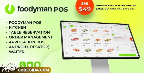 Foodyman POS v1.0 - A single restaurant POS Kitchen Table Reservation + Waiter Application (iOS, Android, Desktop)
