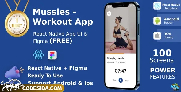 Workout Apps v1.1 - UI Kit, React Native, Figma (FREE), Mussles
