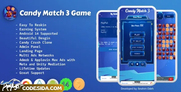 Candy Match 3 Game with Earning System and Admin Panel + Landing Page v1.3.0