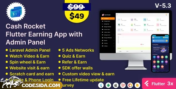 Cash Rocket v5.4 – Flutter Online Earning App with Admin Panel