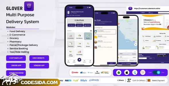 Glover v1.7.30 – Grocery, Food, Pharmacy Courier & Service Provider + Backend + Driver & Vendor app