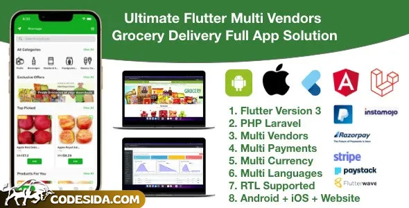 Grocery / delivery services / ecommerce multi vendors(android + iOS + website) flutter 3 / laravel v5.0