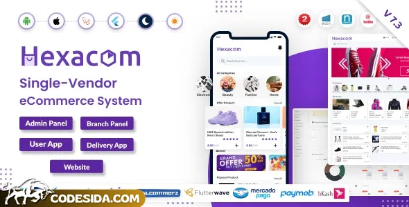 Hexacom v7.2 - single vendor eCommerce App with Website, Admin Panel and Delivery boy app - nulled