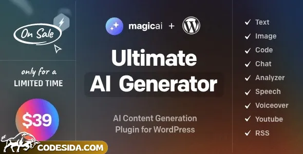 MagicAI for WordPress v1.1 - AI Text, Image, Chat, Code, and Voice Generator