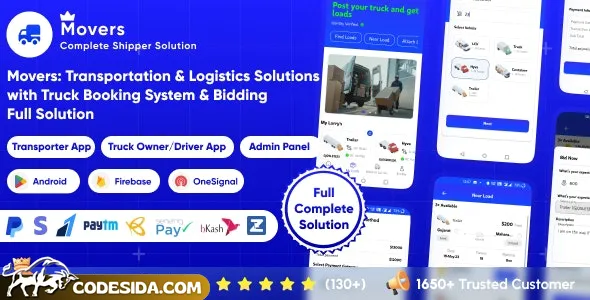 Movers v1.1 - Online Load, Truck Booking & Lorry, Bid, Cargo, Logistics Transport Services Full Solution