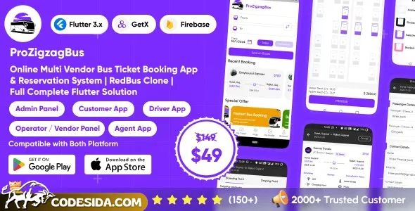 ProZigzagBus v1.1 - Online Multi Vendor Bus Ticket Booking App & Reservation System Flutter Solution