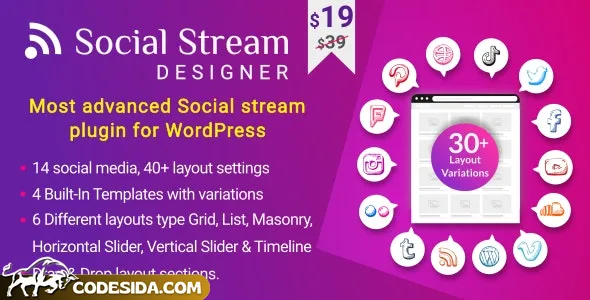 Social Stream Designer v1.1.9 - Instagram Facebook Twitter Feed - Social media Feed Grid Gallery Plugin