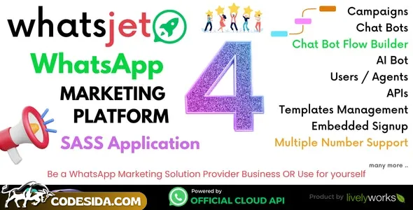 WhatsJet SaaS v4.5.0 - A WhatsApp Marketing Platform with Bulk Sending, Campaigns, Chat Bots & CRM - nulled